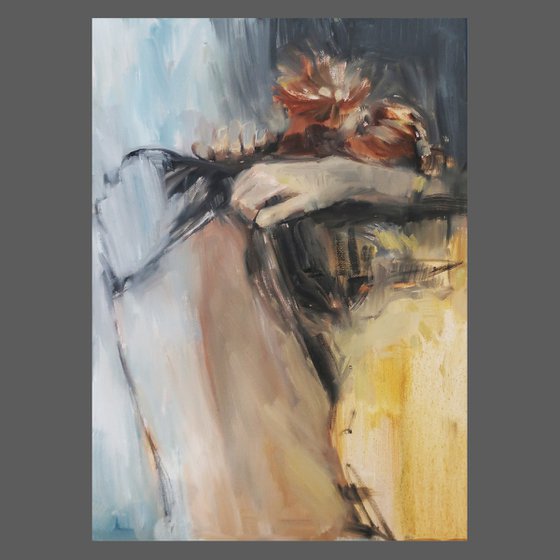 Oil painting Woman (black, gray, yellow)