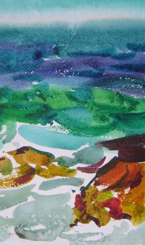 BREATH OF THE SEA IV, WATERCOLOR PAINTING 45X32 CM by Valentina Kachina