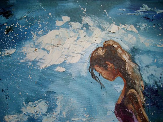 " LAST DAY :) " - original oil painting on canvas SEA palette knife GIFT MODERN OFFICE