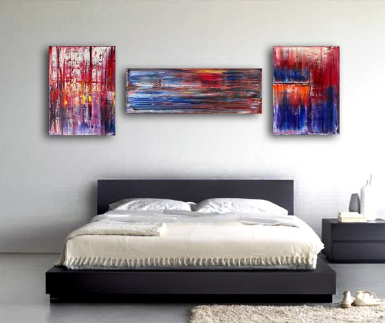 "Cut It Together" - Save As A Series - Original Large PMS Abstract Triptych Oil Paintings On Canvas - 72" x 24"