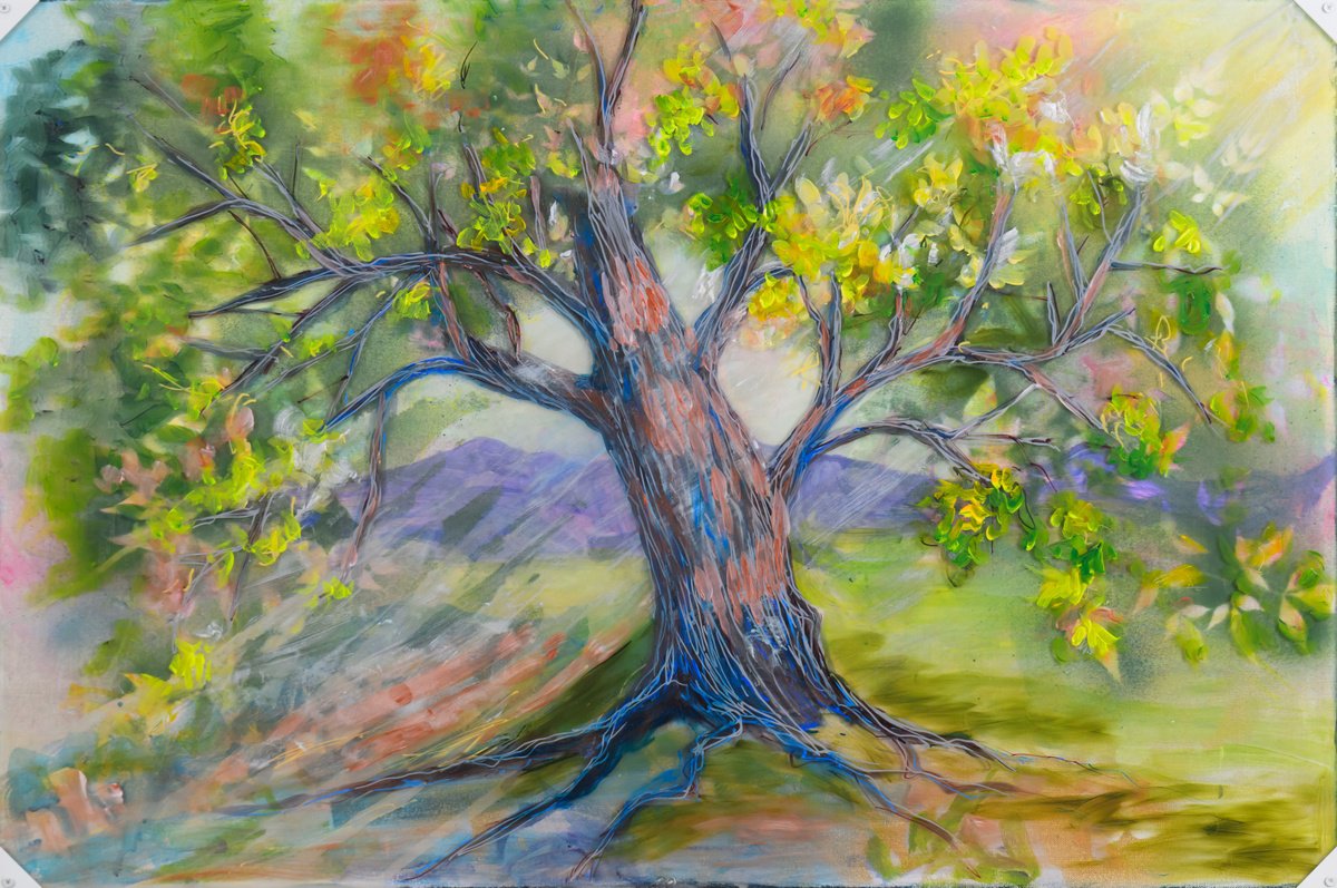 Impressionistic Botanical Painting By Eliry Arts, 36 X 24, One Single Tree, Original Artwork