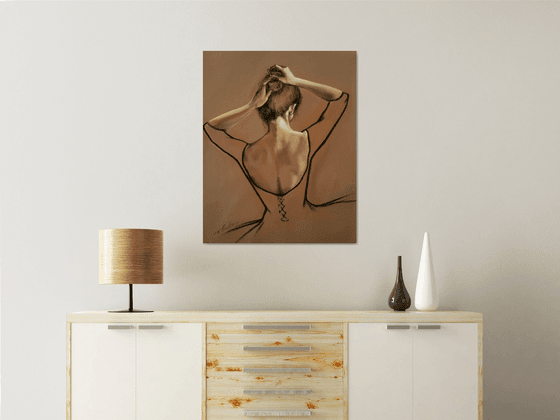 "Before performance I" Original acrylic painting on fabric 84x67x2cm.ready to hang