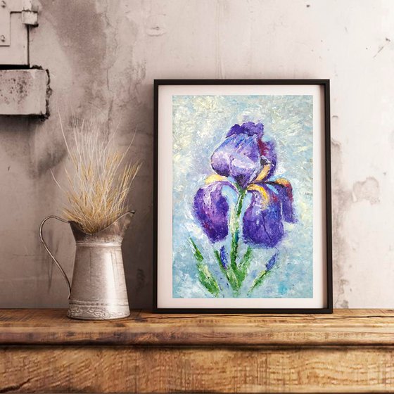 Iris Painting Original Art Floral Artwork Purple Flower Wall Art