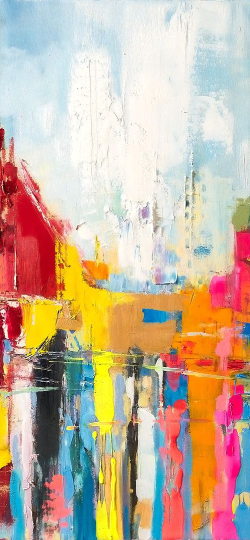 'SUMMER IMPRESSIONS' MIXED MEDIA PAINTING READY TO HANG by Ewa Czarniecka