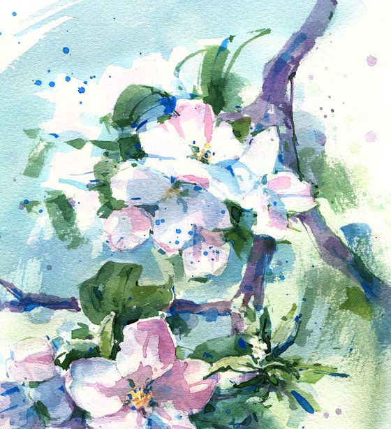 Original watercolor painting "Apple tree. Branch of a blossoming tree in the spring"