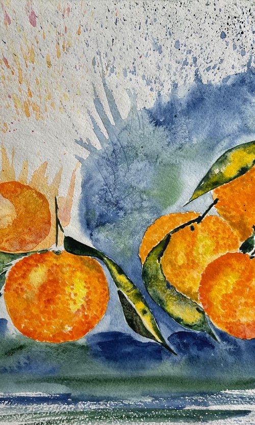 Tangerines original watercolor painting by Halyna Kirichenko