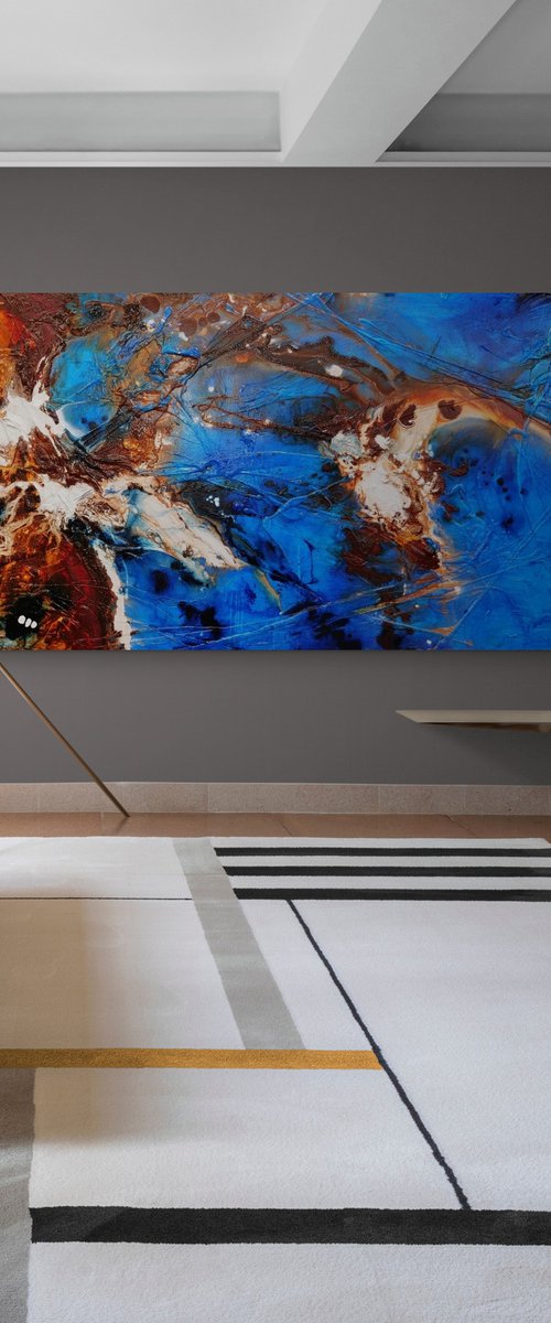 Rusted Blue Sugar 240cm x 120cm Blue Brown Textured Abstract Art by Franko