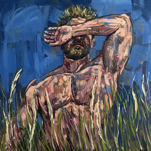 Man nude painting, naked male artwork by Emmanouil Nanouris