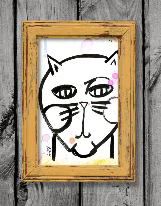 Brushstroke Kitty 3 - Framed Cat Painting by Kathy Morton Stanion