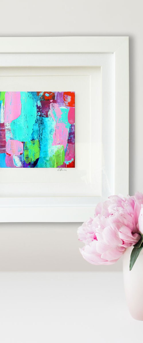 Framed ready to hang mini original abstract #205 by Carolynne Coulson