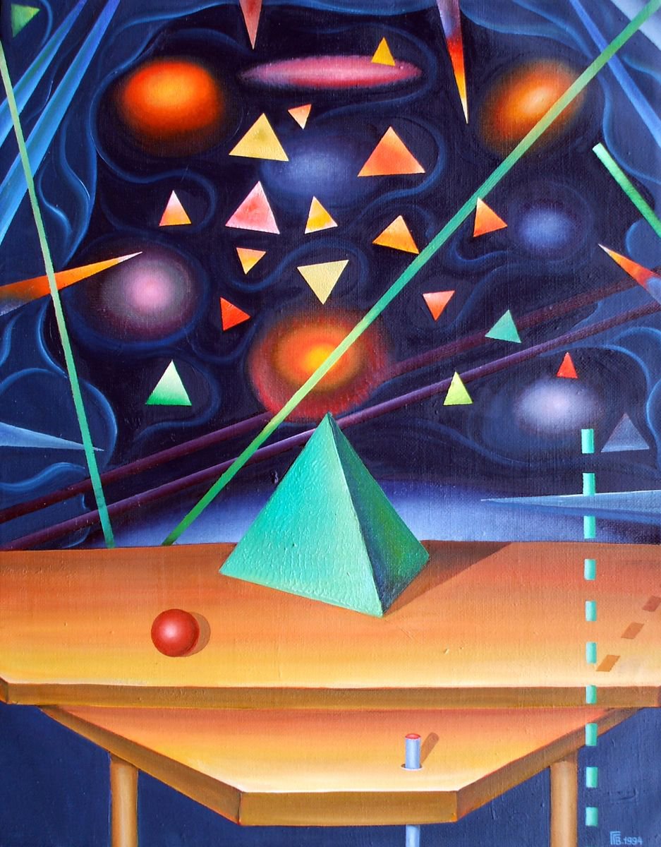 Geometric Abstract Oil Painting By Grigor Velev, 20 X 25, Geometry Ii, Original Artwork