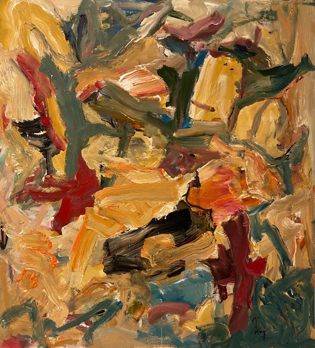 Organic Abstract Acrylic Painting By Lloyd Tabing, 47 X 51", Garden Green, Original Artwork