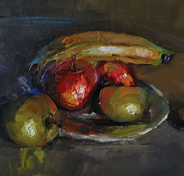Still Life Apples And Bananas 30x50cm Oil Pa Artfinder