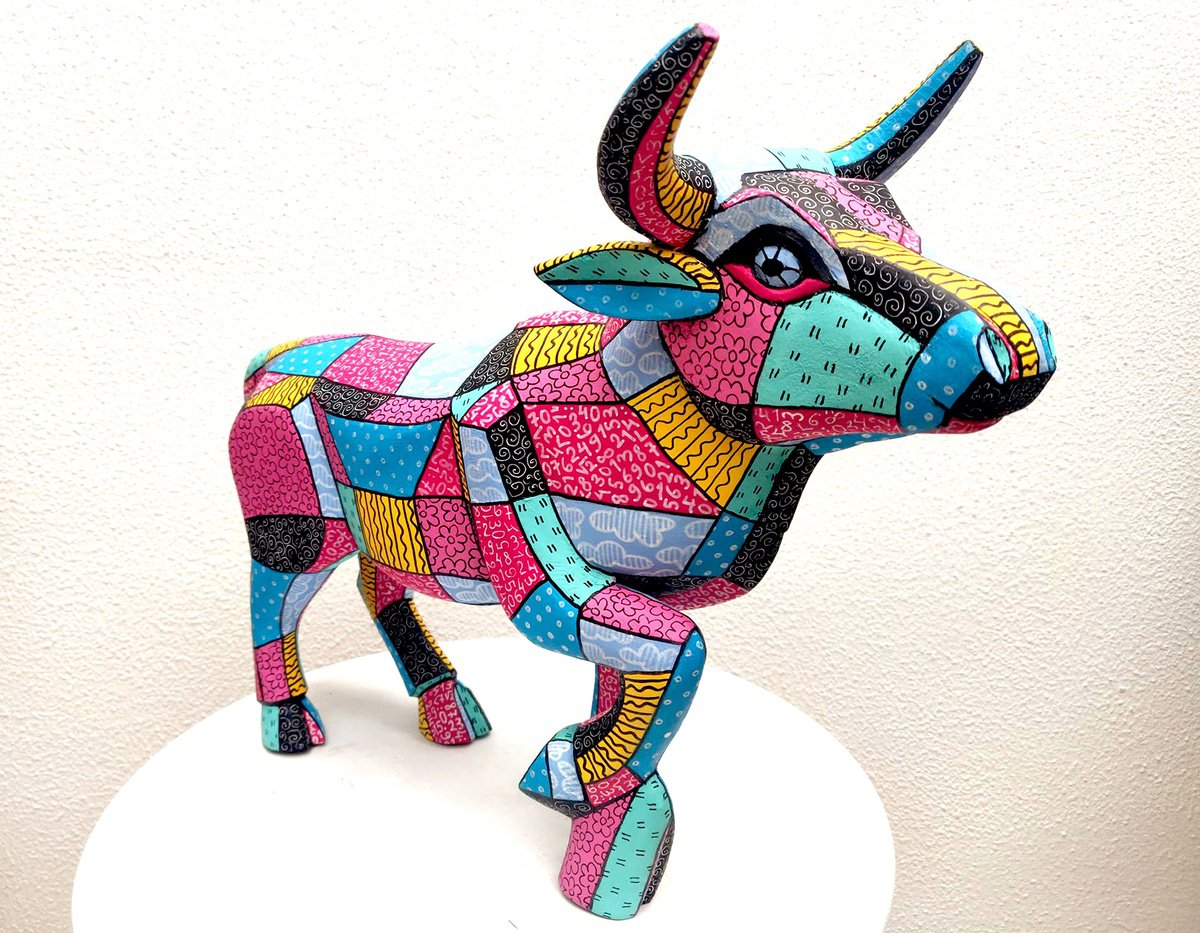 Urban And Pop Wood Sculpture , Bull By Vio Valova, 17 X 14, Artwork For Sale On Artfinder