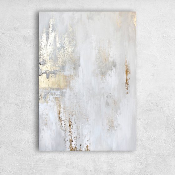 "Cascade 5" Abstract gold white acrylic art