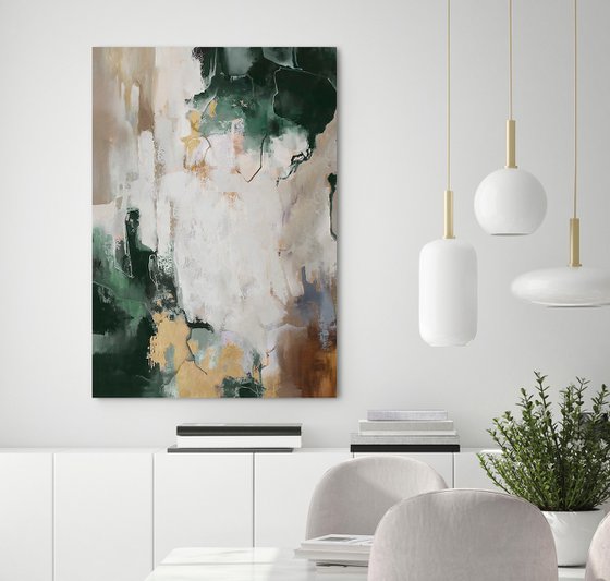 "Green Bloom" Abstract green gold acrylic art
