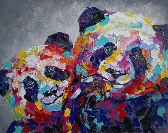 Next to you - face, panda, pandas, panda oil painting, mother's love, animal, animal face, love, mother, painting on canvas, gift, animals art, animals oil painting