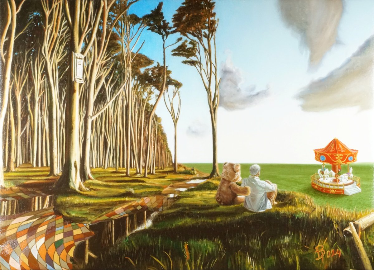 Photorealistic Portrait Oil Painting By Paolo Borile, 28 X 20", Enchanted Wood, Original Artwork