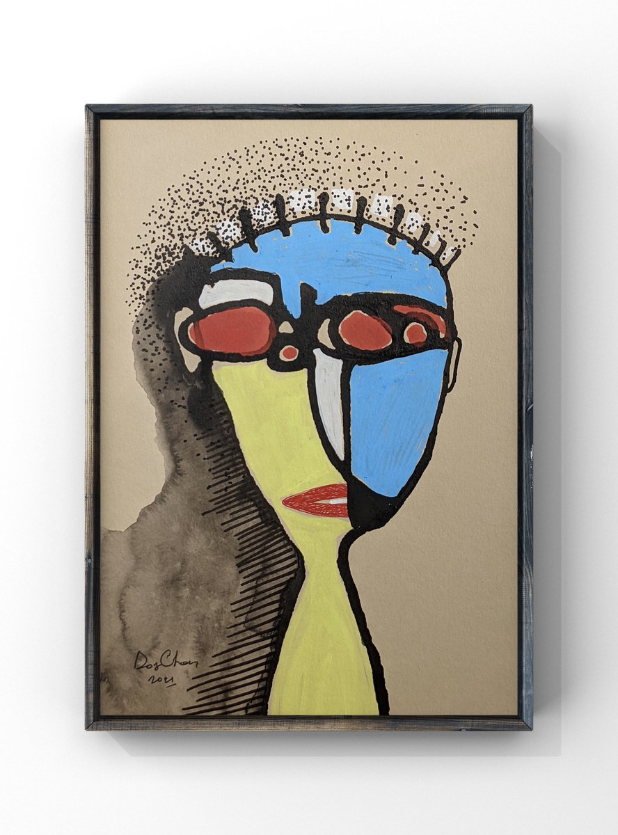Untitled portrait mixed media on paper by Ulugbek Doschanov