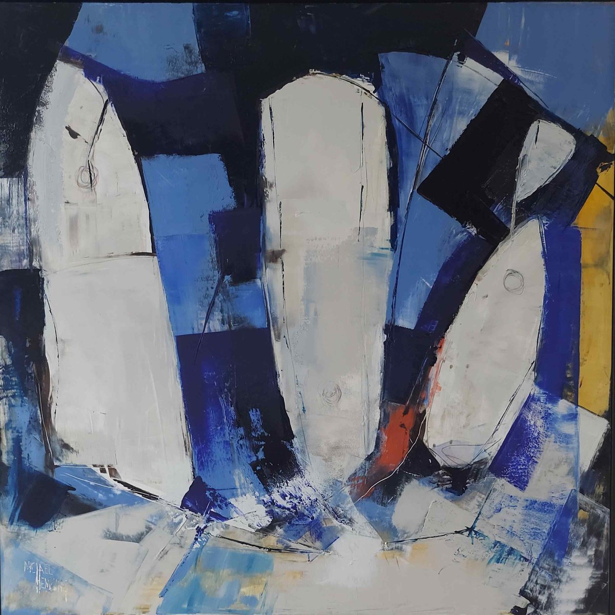 Abstract Landscape Oil Painting By Michael Hemming, 33 X 33", Safe Harbour, Original Artwork