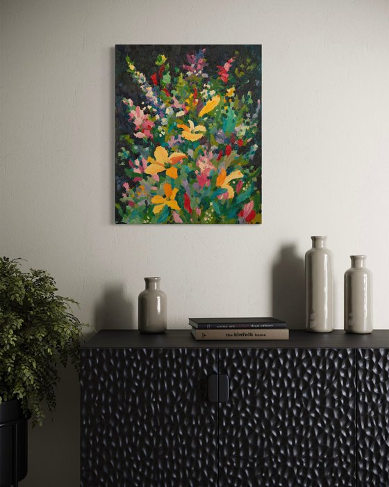 Bright Flowers on Dark Background