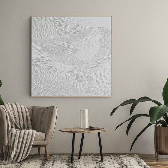 "Nulla 4" White acrylic abstract textured art