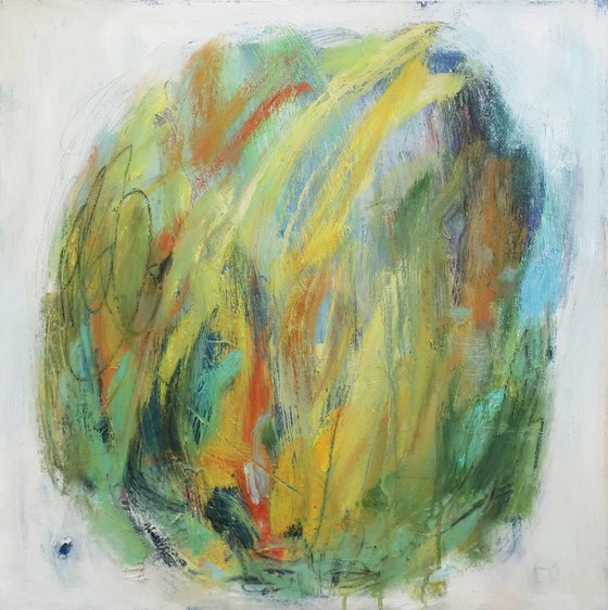 Oil painting Abstraction Yellow Green Spring