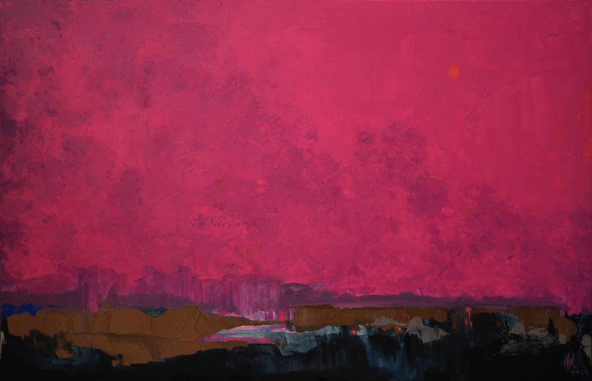 Impressionistic Landscape Oil Painting By Zhanna Kondratenko, 55 X 35", Overtaking The Sun, Original Artwork