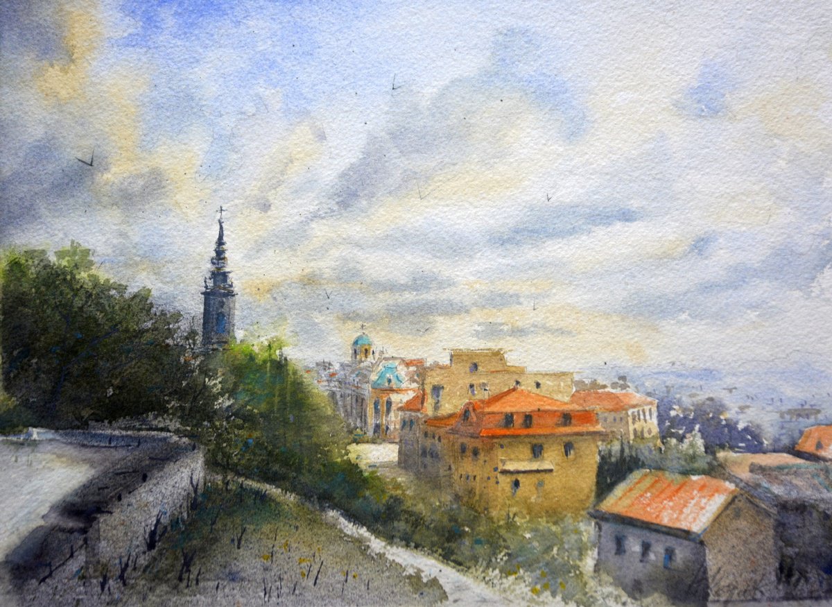 Nebo nad Sava-malom Beograd 25x36 cm 2022 by Nenad Koji? watercolorist