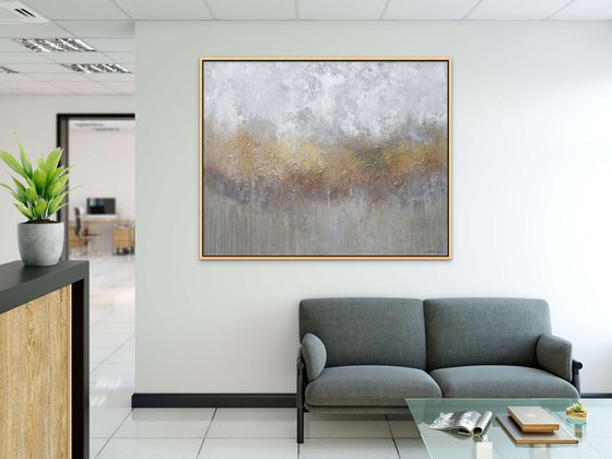 ILLUMINATE. Extra Large Abstract Gray, White, Beige, Gold  Textured Painting.