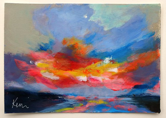 Sky Study 7x10" Colorful Small Skyscape Study Painting on Paper