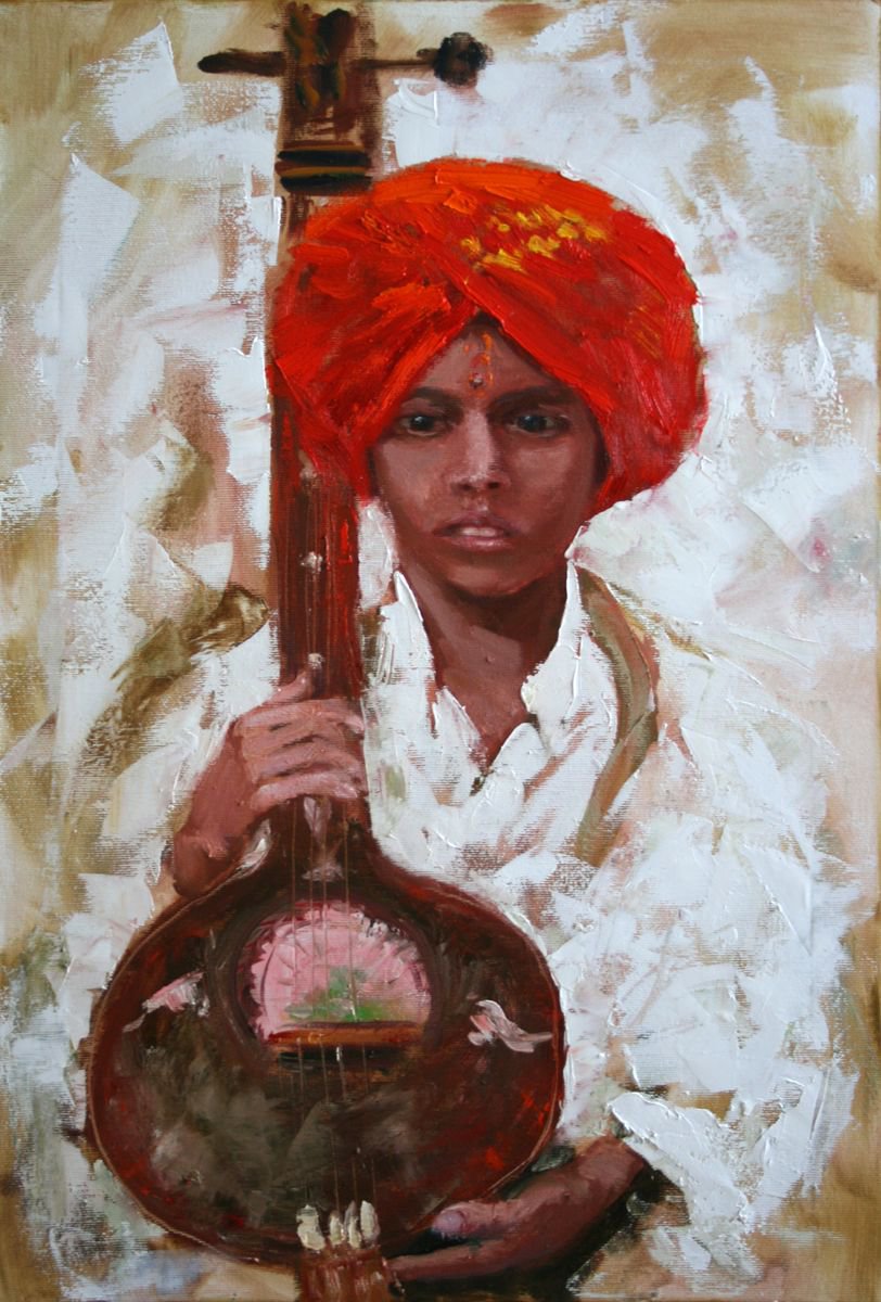 Boy With Tanpura By Salana Art / Svetlana Samovarova, 16 X 24, Artwork For Sale On Artfinder