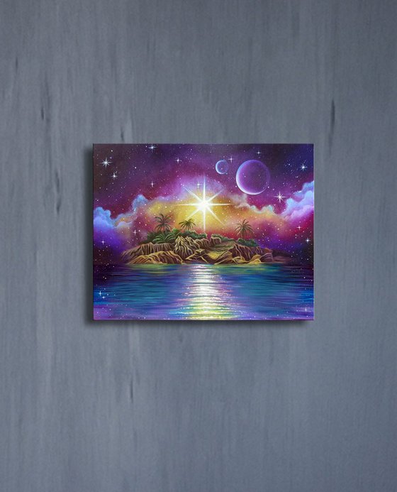 "Dream island", magic landscape, seascape, acrylic painting