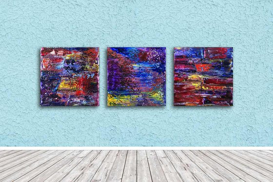 "Playtime Is Over" - FREE WORLDWIDE SHIPPING - Original Large PMS Abstract Triptych Oil Paintings On Canvas - 60" x 20"