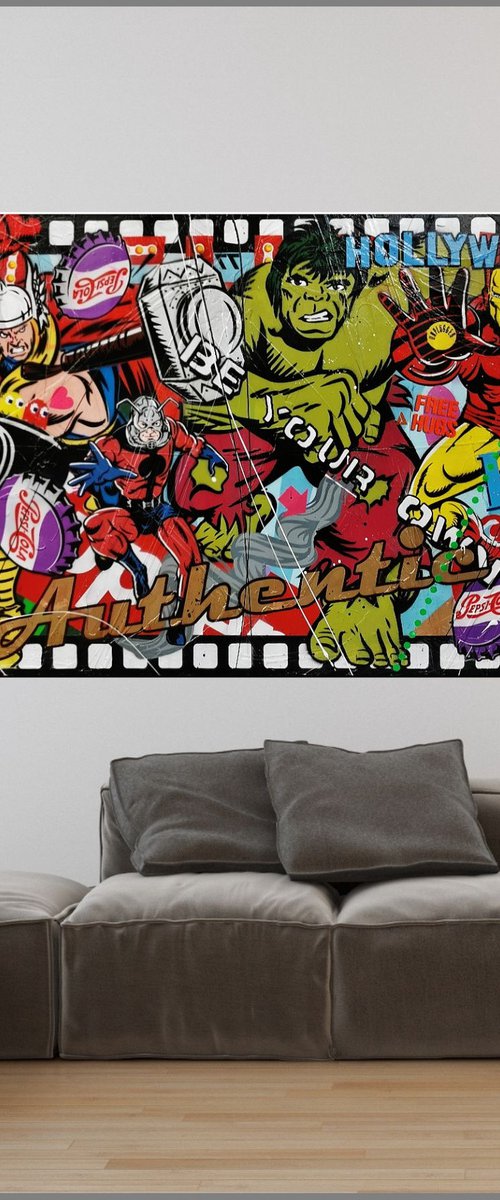 Hero's - Then There Were 5 240cm x 100cm Avengers Urban Pop Art by Franko