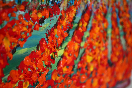 Poppies Field - Palette knife  Modern abstract landscape Gift idea