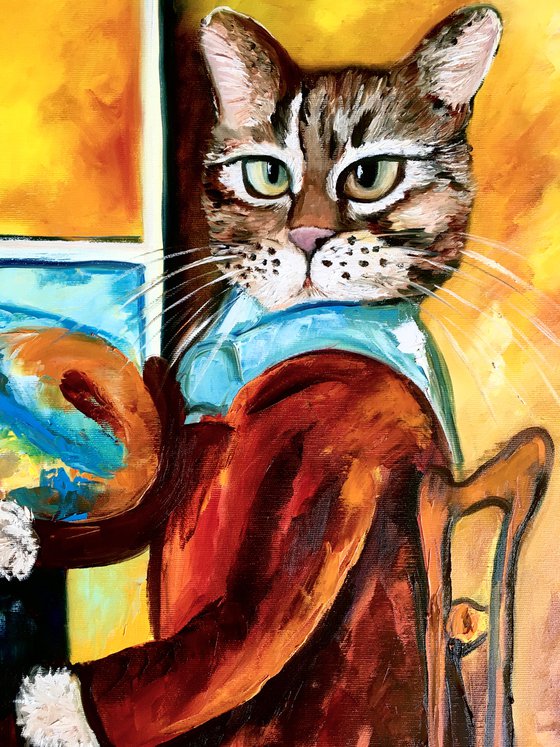 Troy The Cat  as an artist inspired by self-portrait of Amedeo Clemente Modigliani