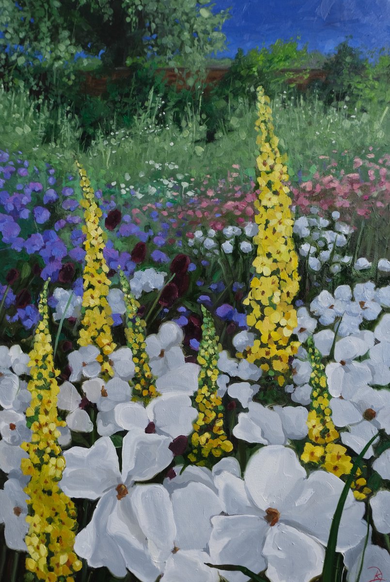 Organic Botanical Oil Painting By Kerry Lisa Davies, 24 X 35", To Wonder In Midsummers Garden, Original Artwork