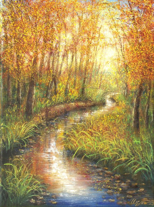 Autumn forest with the stream by Ludmilla Ukrow