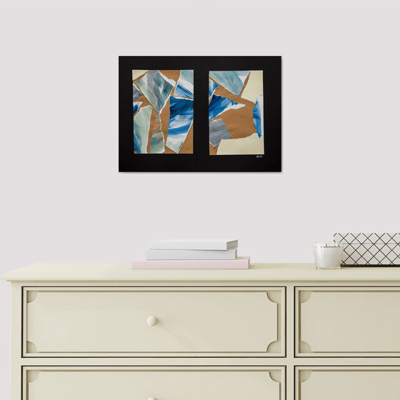 Minimalistic collage. Small artwork. Madrid series. 9. Deconstructed water abstract interior gallery wall composition office home decor recycle