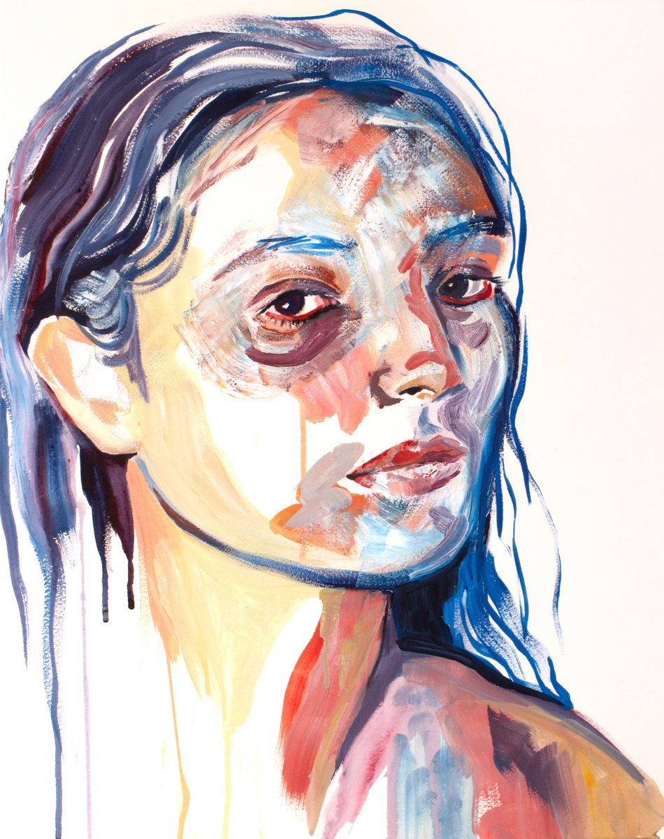 Expressive Portrait Oil Painting By Elizabeth Becker, 16 X 20, Poignant No. 4, Original Artwork