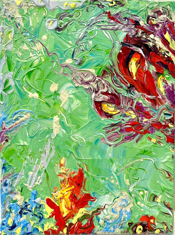 Flower garden  / nature abstraction impasto oil painting