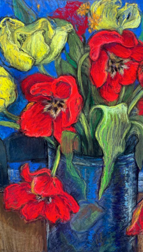 Tulips with Cobalt Blue by Patricia Clements