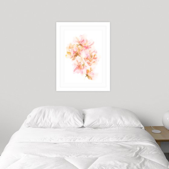 Abstract watercolor floral painting, loose flowers Spring blossom