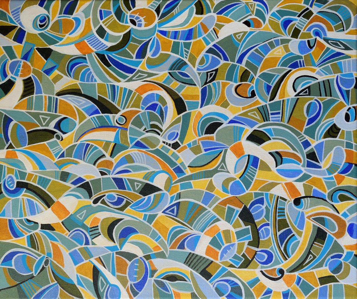 Geometric Abstract Acrylic Painting By Aniko Hencz, 20 X 16, Chaos Of The Elements, Original Artwork