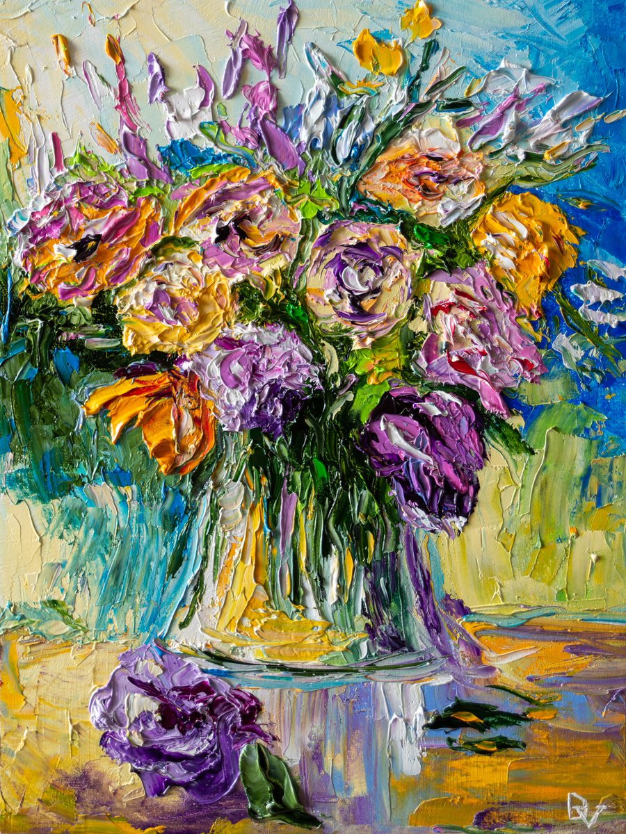 Impressionistic Botanical Oil Painting By Vladyslav Durniev, 12 X 16", Bouquet, Original Artwork