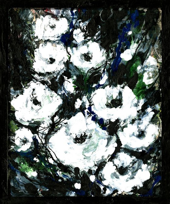 Moon Garden 1  - Framed Textural Floral Painting  by Kathy Morton Stanion