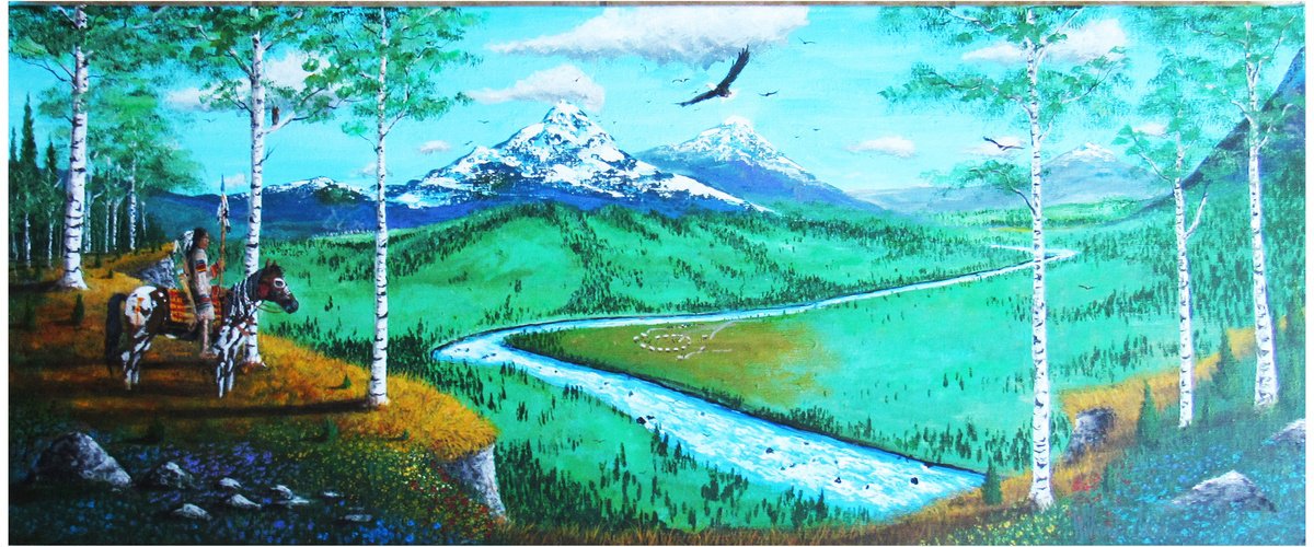 Impressionistic Portrait Acrylic Painting By William F. Adams, 48 X 20", Eagles View From Three Tree Ridge, Original Artwork