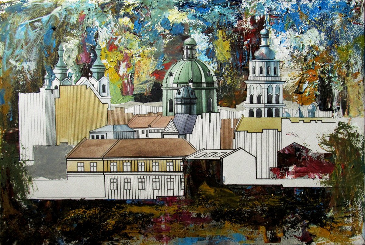 Abstract Oil Painting By Serhiy Roy, 22 X 15", City-Abstraction., Original Artwork