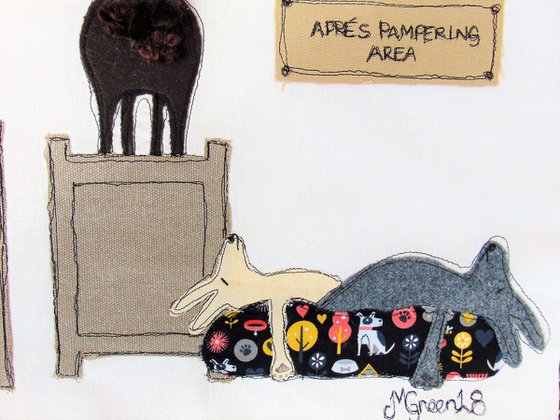 "The Pampered Pooch Parlour" - textile collage